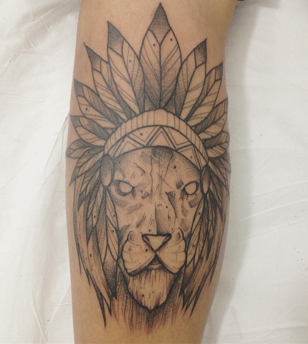 巫先生小臂印第安狮子纹身图案